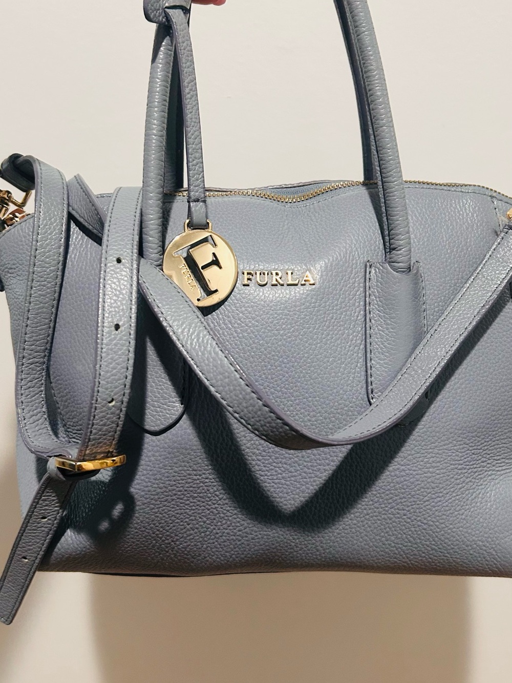 Furla Tessa Light Blue Gray Leather 2-Way Satchel Crossbody